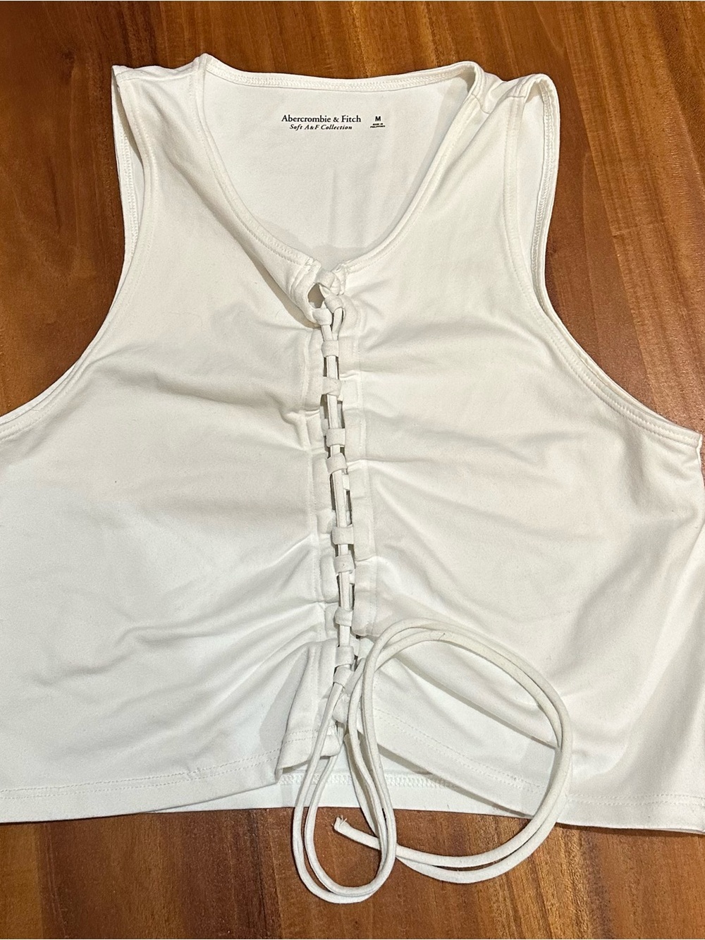 Abercrombie & Fitch White Lace-Up Cropped Tank